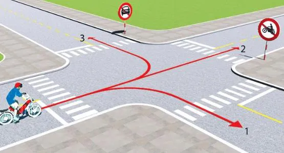 Theo hướng mũi tên, những hướng nào xe gắn máy được phép đi?