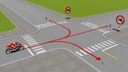 Theo hướng mũi tên, những hướng nào xe mô tô được phép đi?