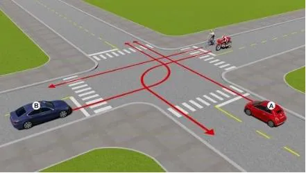 Theo hướng mũi tên, thứ tự các xe đi như thế nào là đúng quy tắc giao thông?