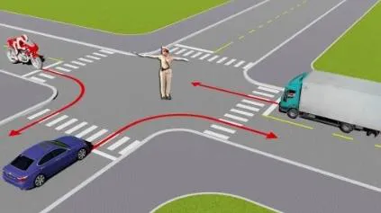 Theo hướng mũi tên, xe nào được phép đi?