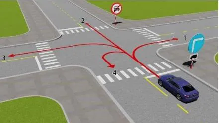 Theo hướng mũi tên, những hướng nào xe ô tô con được phép đi?