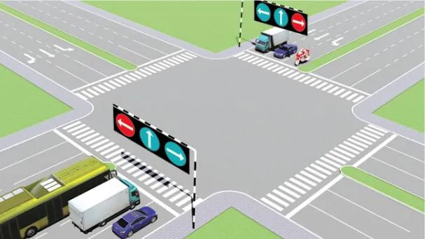 Theo tín hiệu đèn, xe nào đi là đúng quy tắc giao thông?