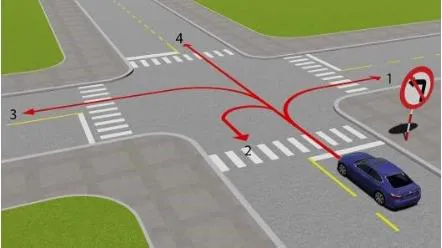 Theo hướng mũi tên, những hướng nào xe ô tô không được phép đi?