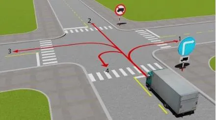 Theo hướng mũi tên, những hướng nào xe tải được phép đi?
